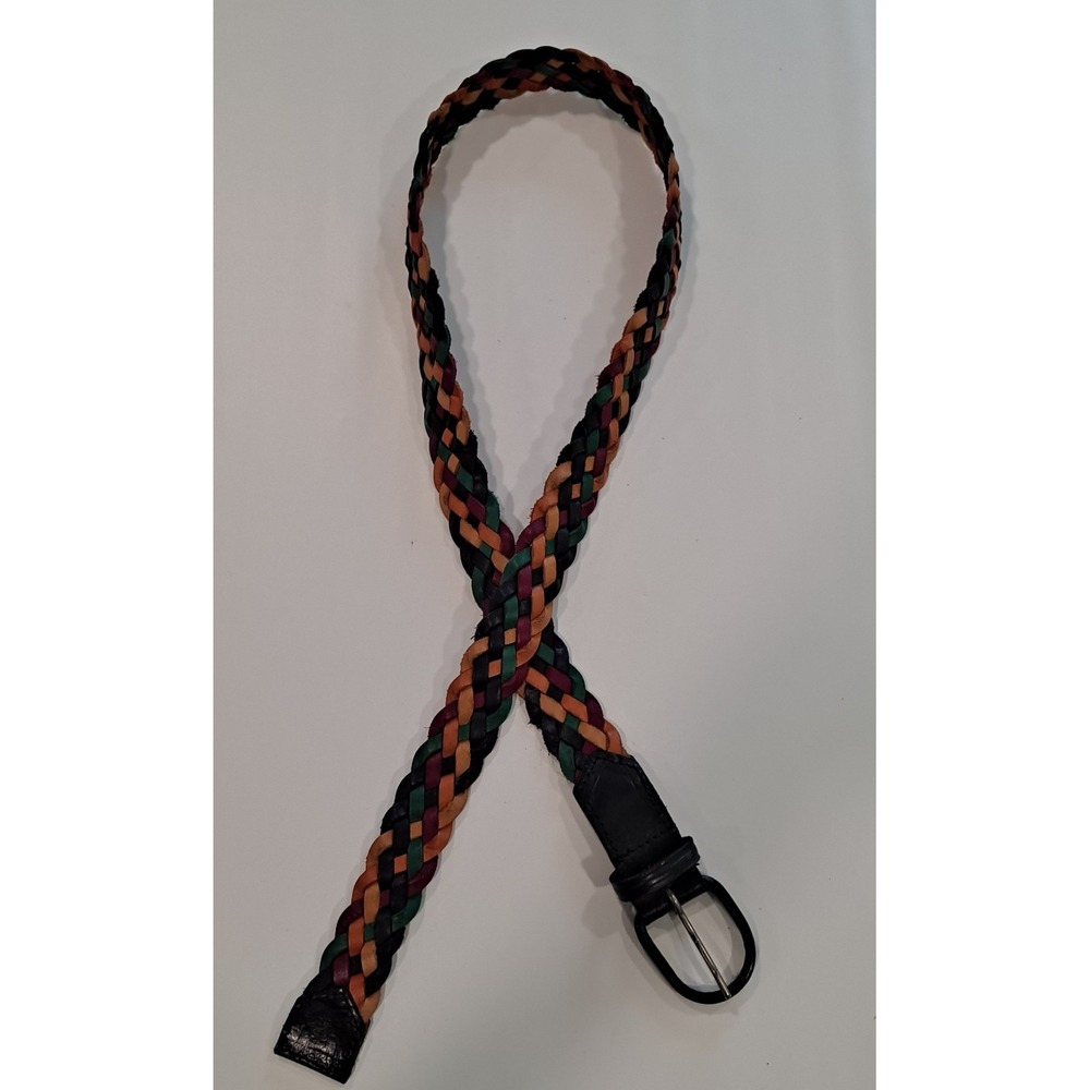 Womens Vintage Omega Leather Colorful Braided Belt Size Large